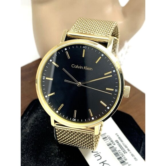 Calvin Klein Men's Watch Black Dial Quartz Gold Mesh Stainless Steel Band 42mm - Picture 1 of 13